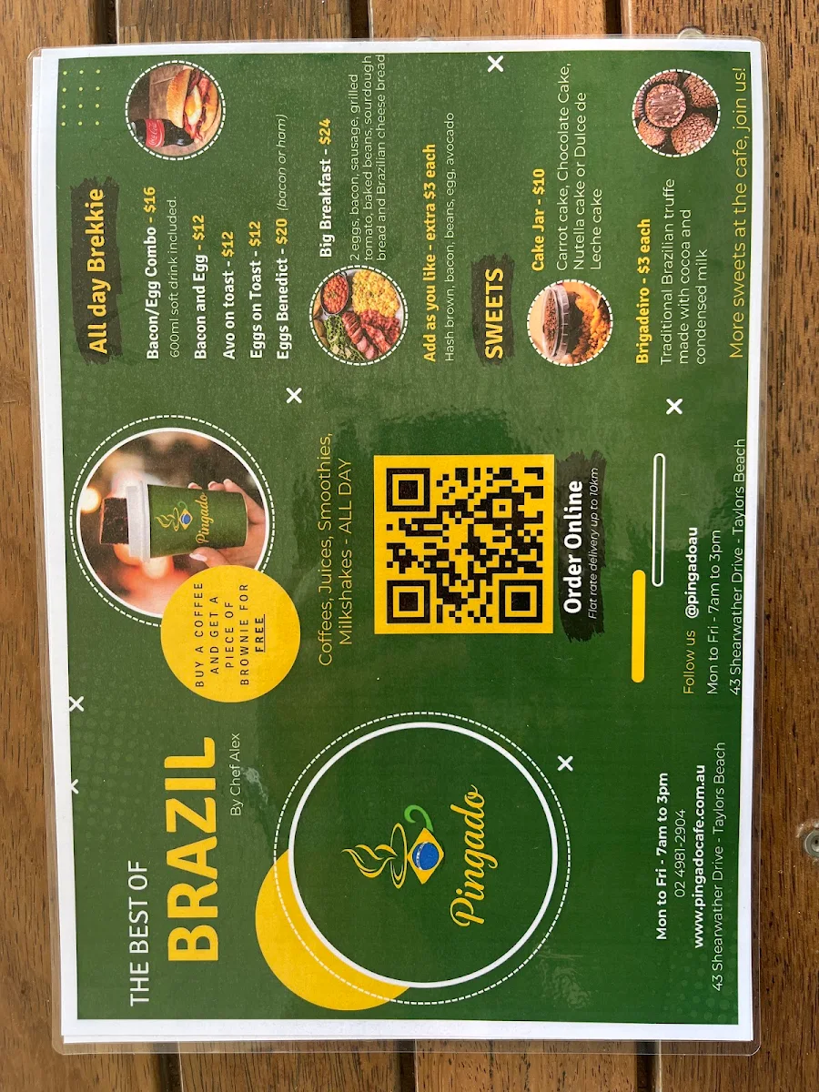 Menu, Pingado Cafe