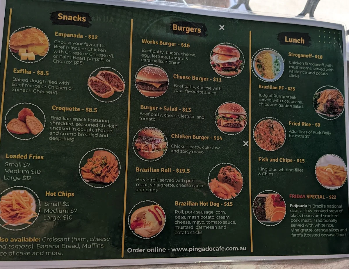Menu, Pingado Cafe