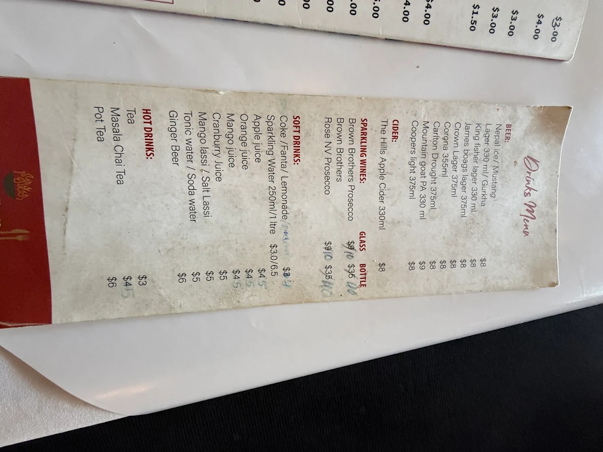 Menu, Balti Curry House