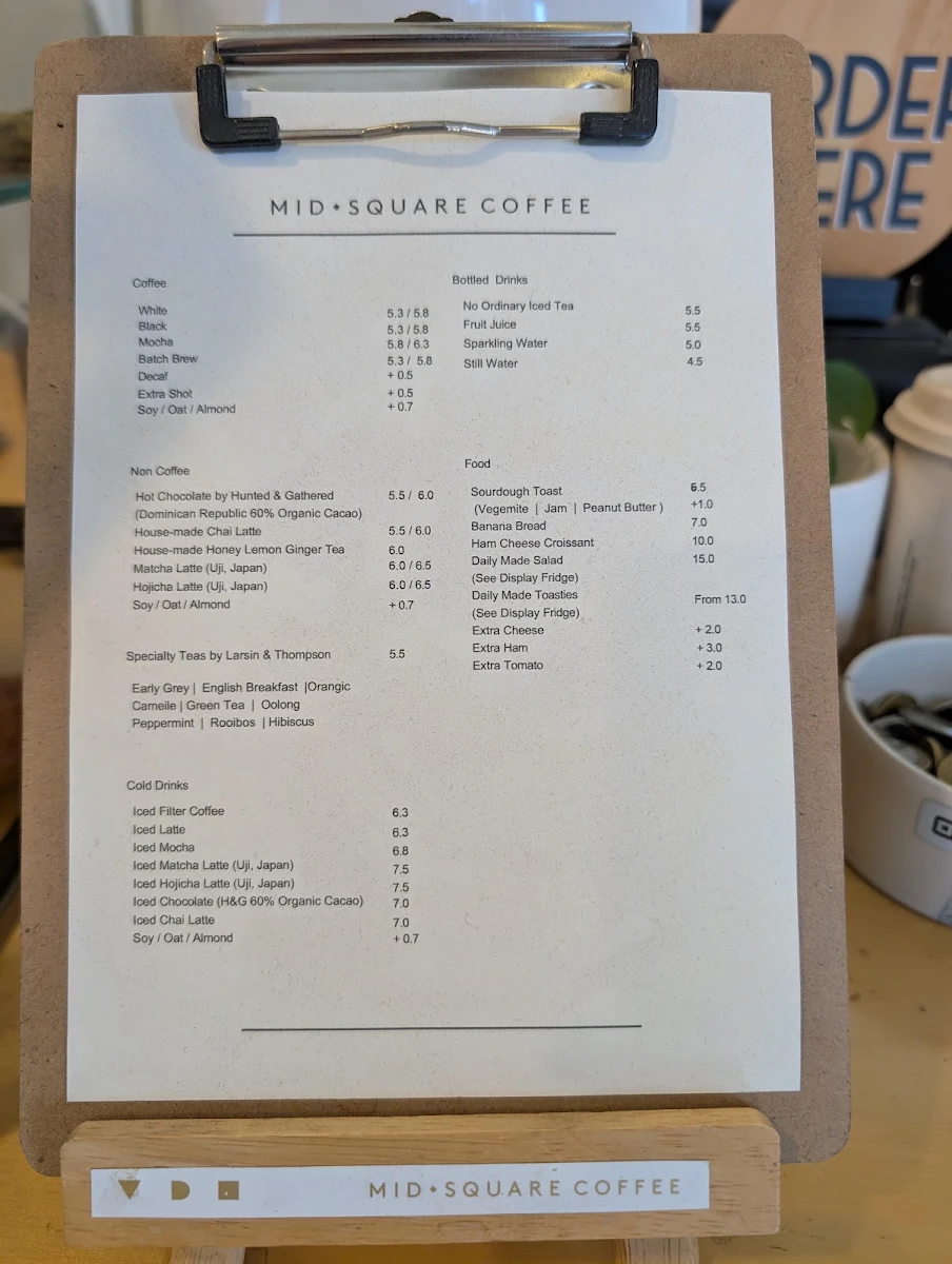Menu, Mid Square Coffee