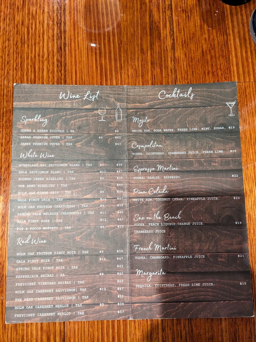 Menu, Bark Mill Tavern