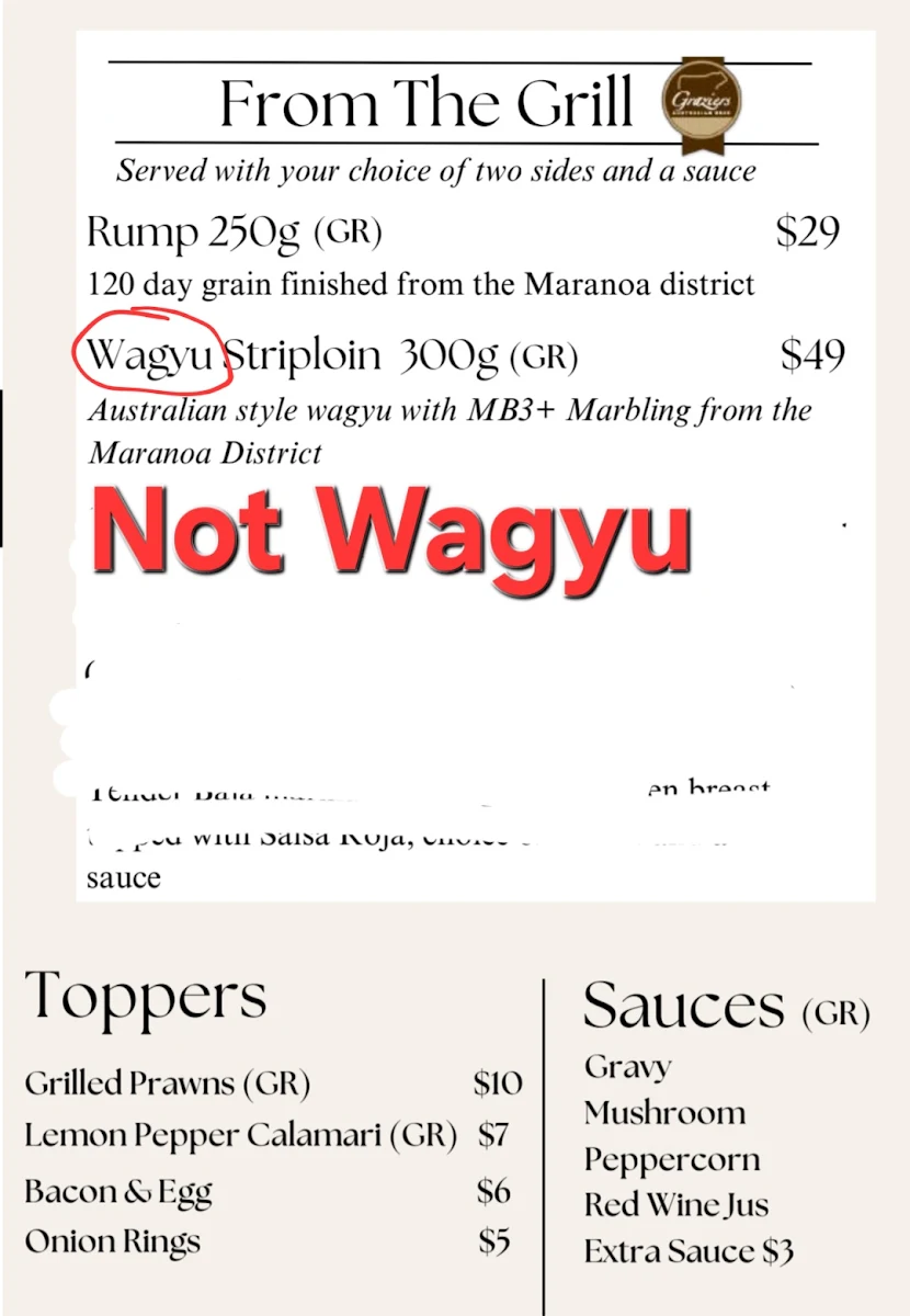 Menu, Highfields Tavern