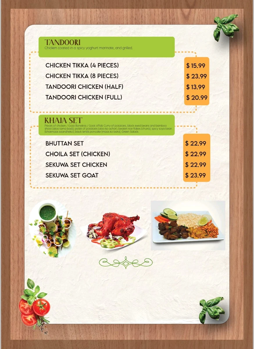 Menu, Mul Chowk Kitchen, Canberra