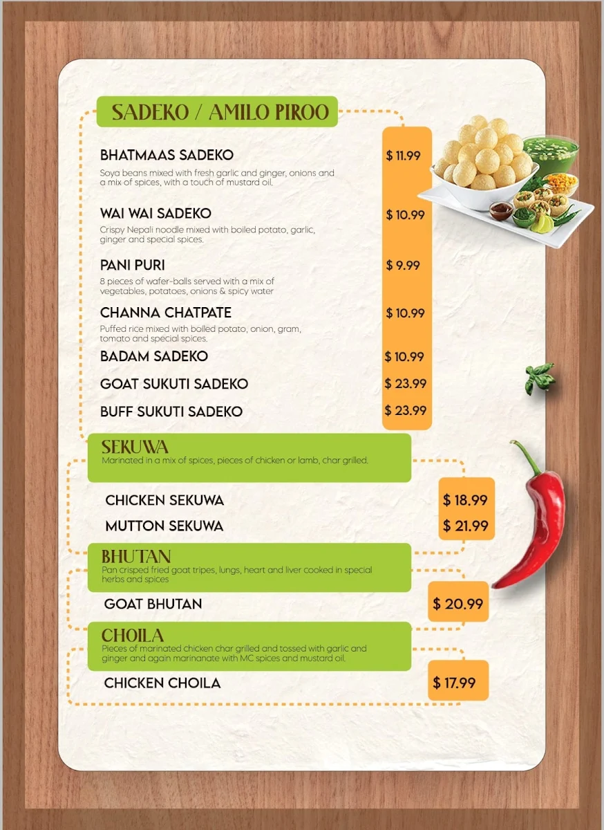 Menu, Mul Chowk Kitchen, Canberra