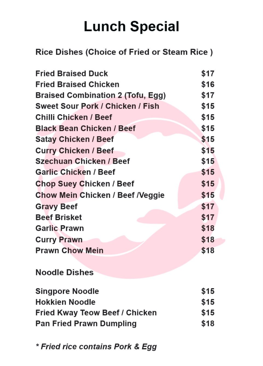 Menu, Koi Chinese Baldivis