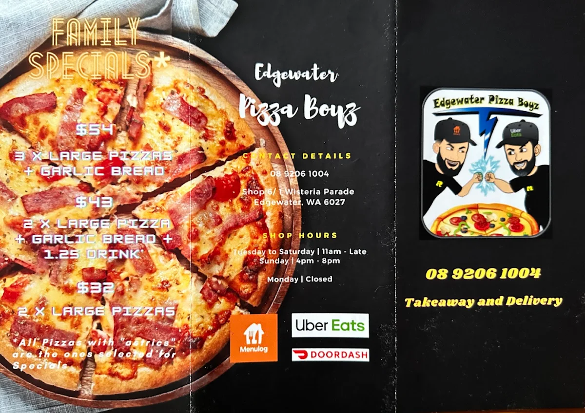 Menu, Edgewater Pizza and Kebab Boyz