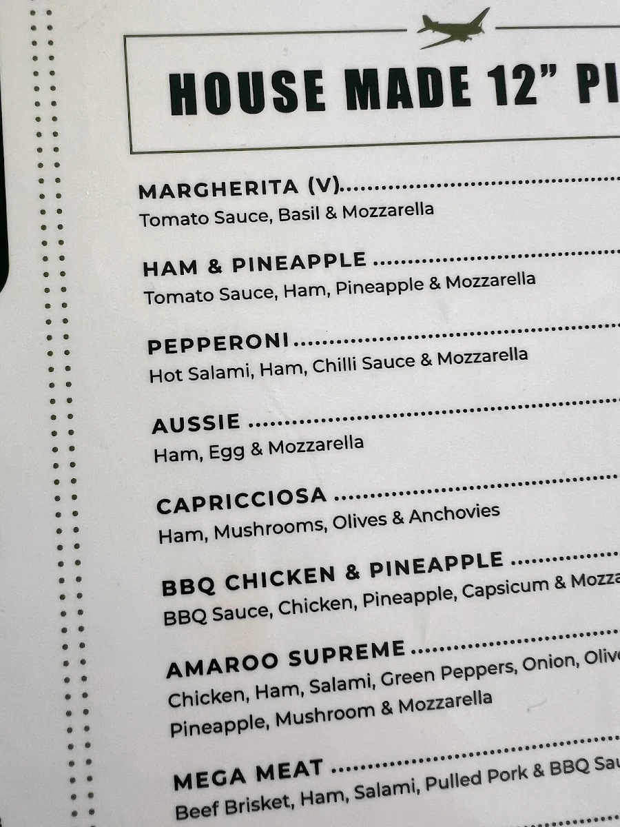 Menu, Amaroo Tavern