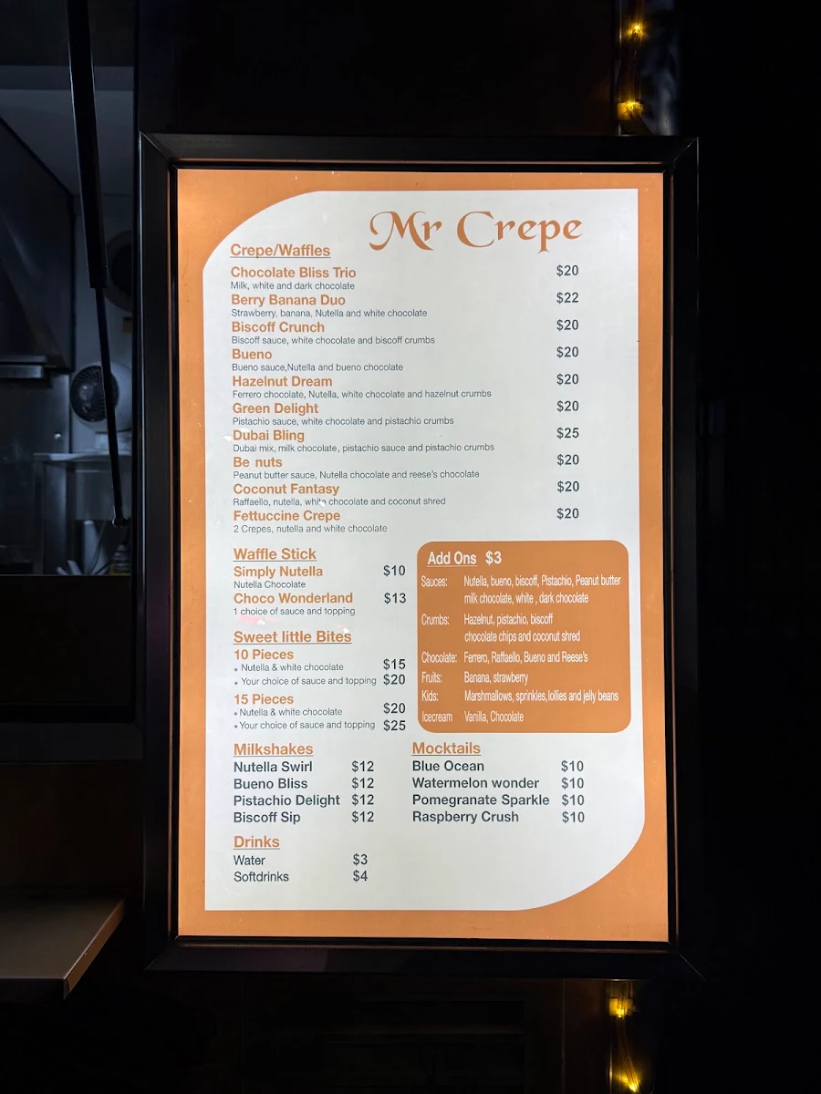 Menu, Mr Crepe Sydney