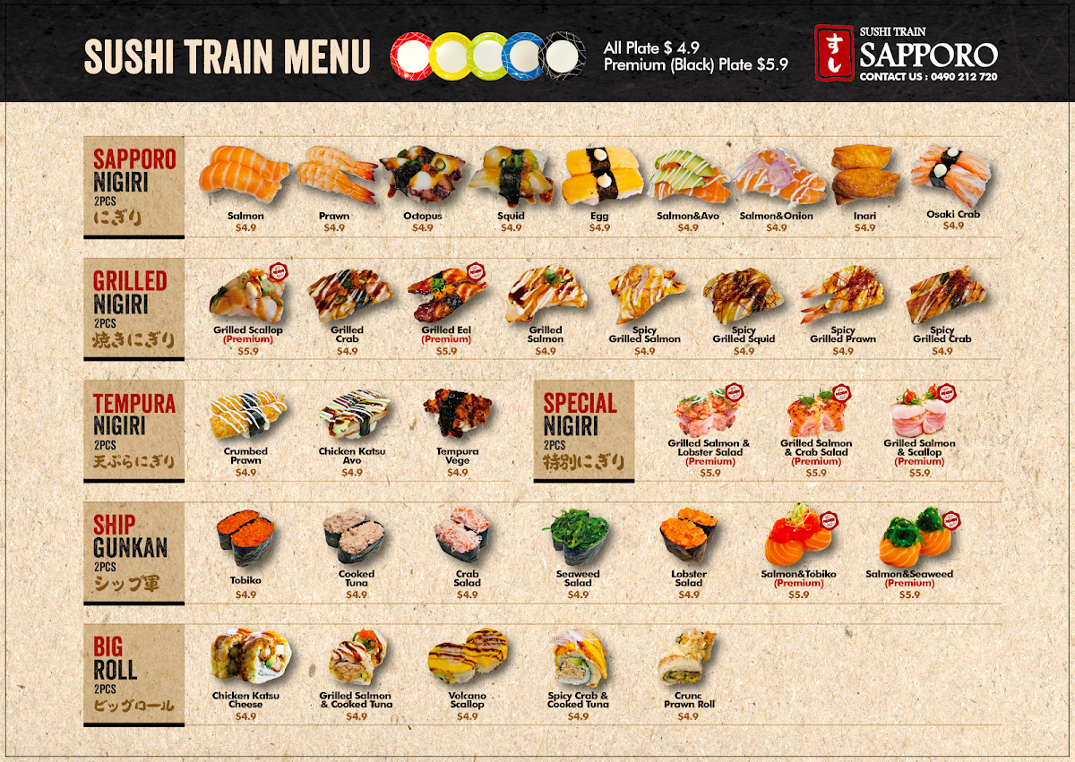 Menu, Sushi Train Sapporo