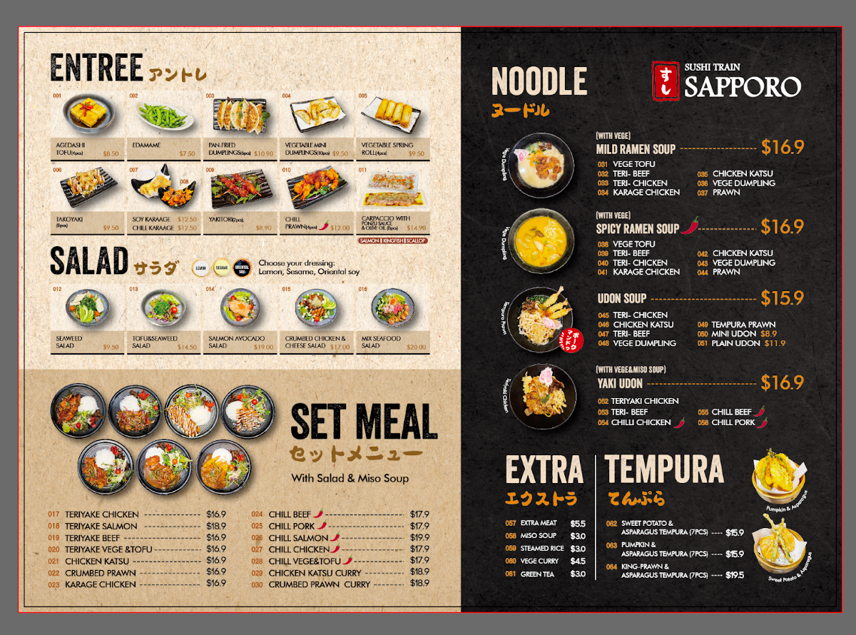 Menu, Sushi Train Sapporo