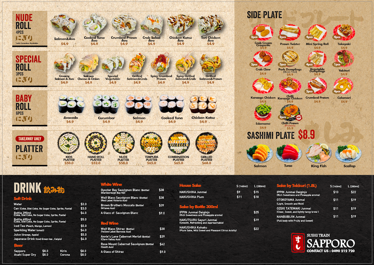 Menu, Sushi Train Sapporo
