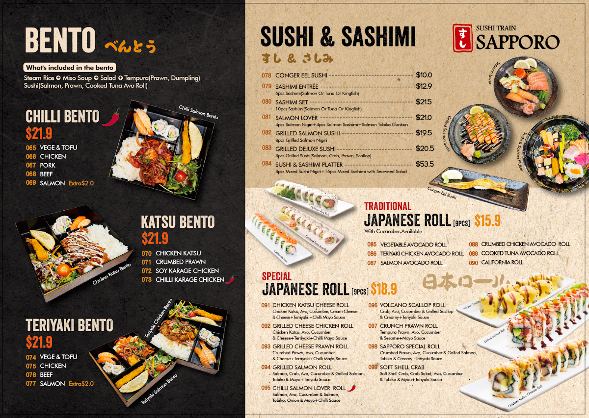 Menu, Sushi Train Sapporo