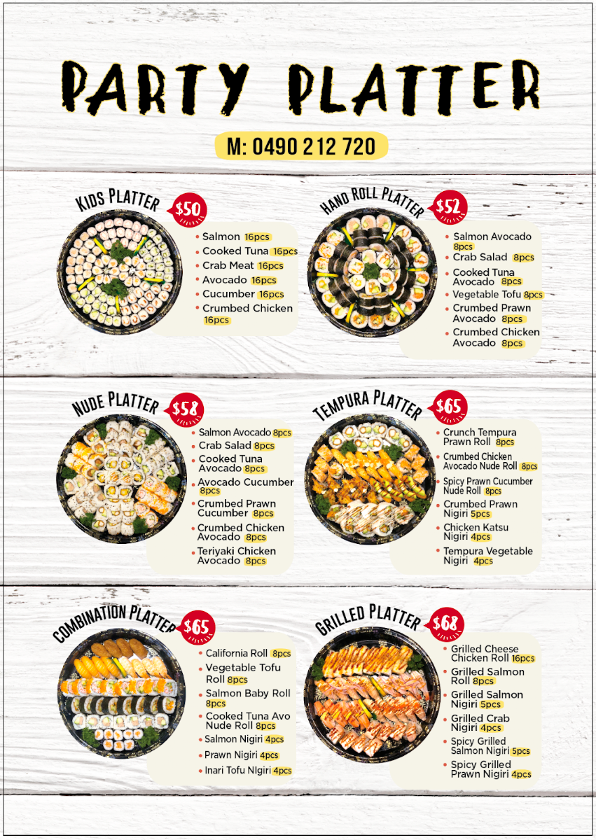 Menu, Sushi Train Sapporo
