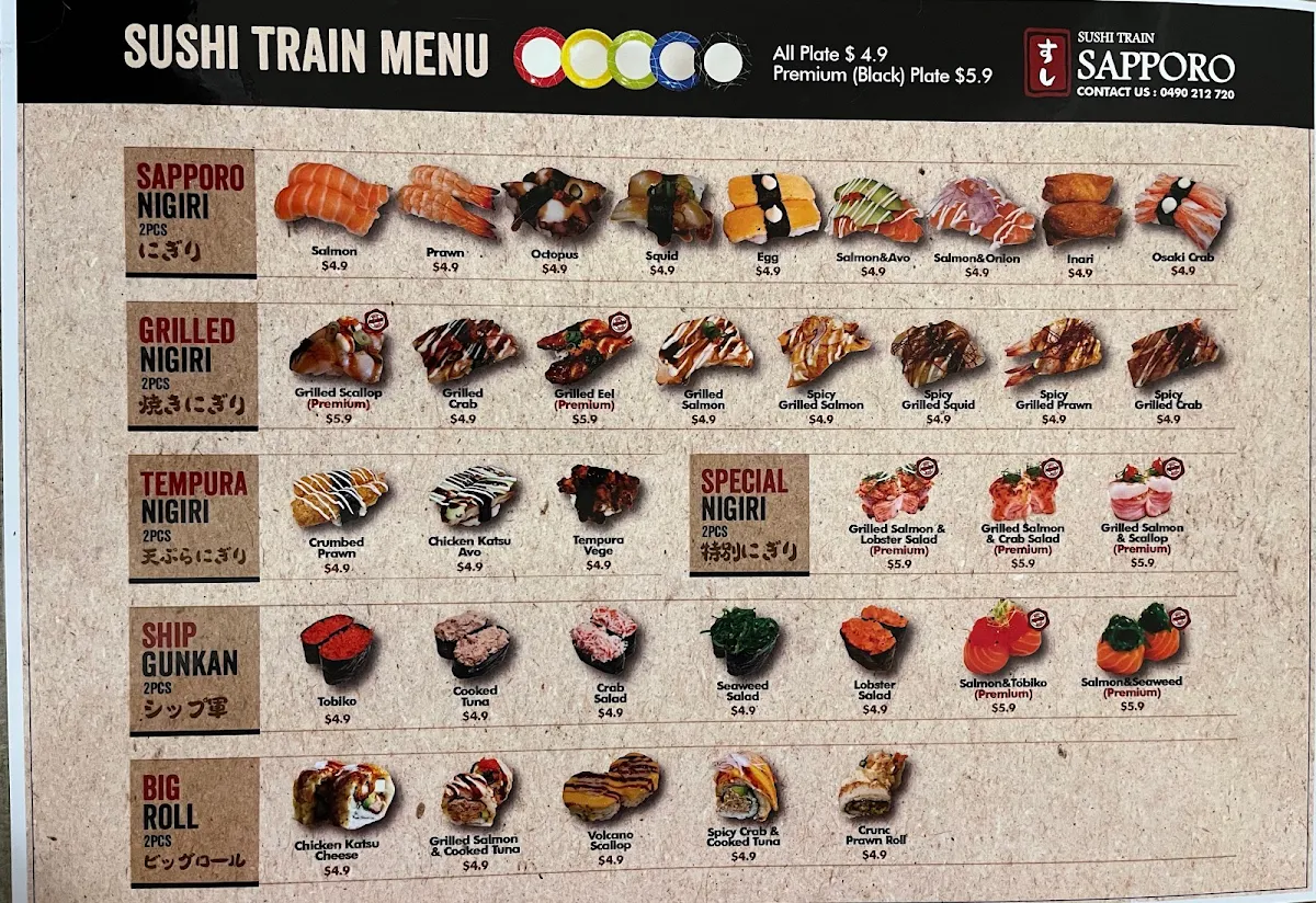 Menu, Sushi Train Sapporo