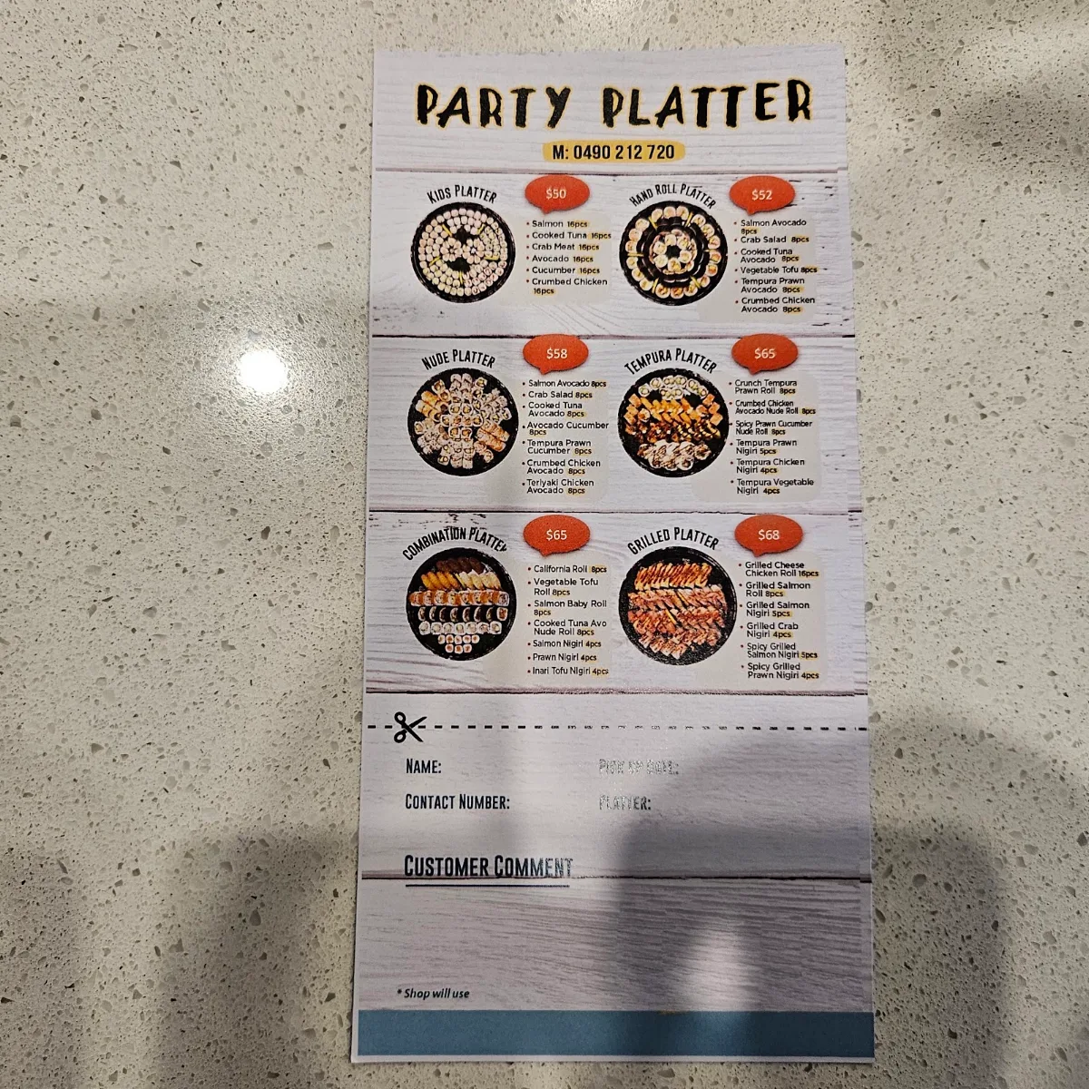 Menu, Sushi Train Sapporo