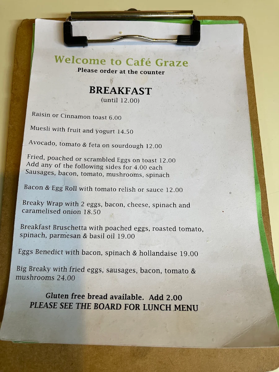 Menu, Cafe Graze