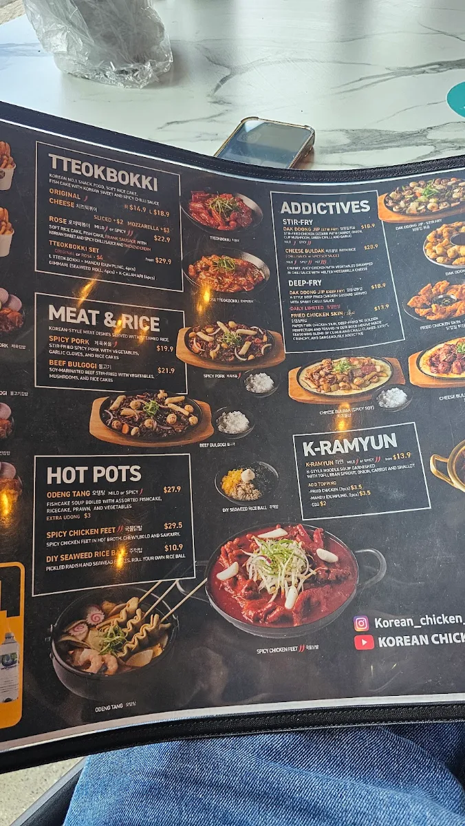 Menu, Korean Chicken & Beer