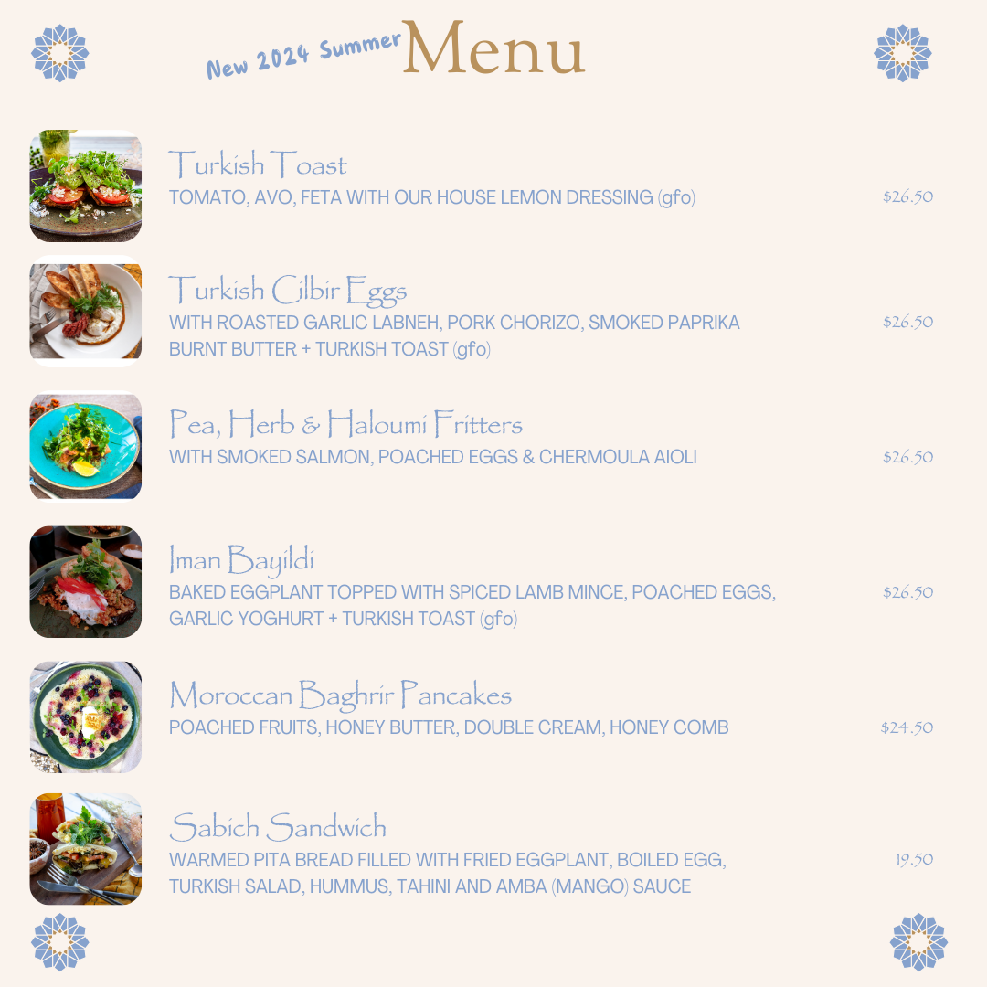 Menu, Hand of Fatima Cafe