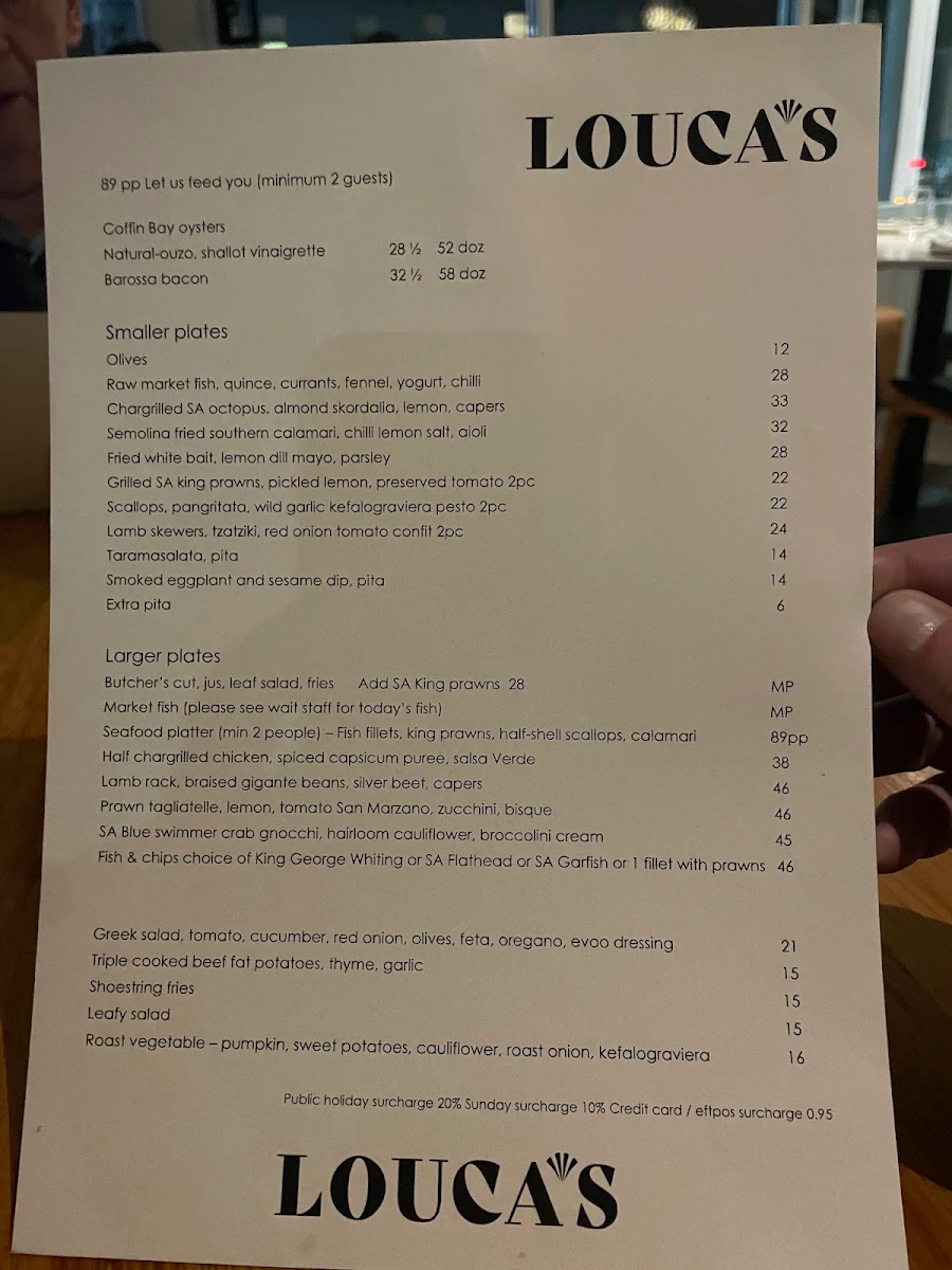 Menu, Louca's