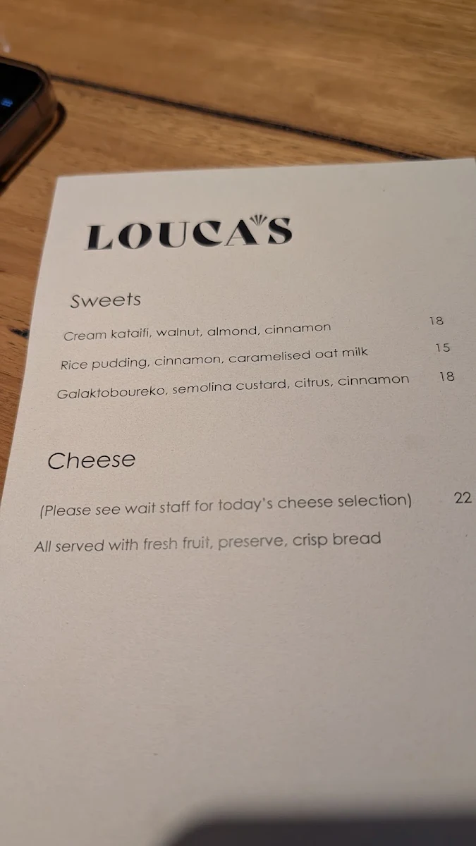 Menu, Louca's