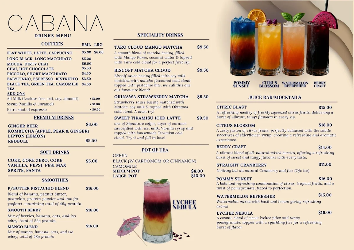 Menu, CABANA ADL