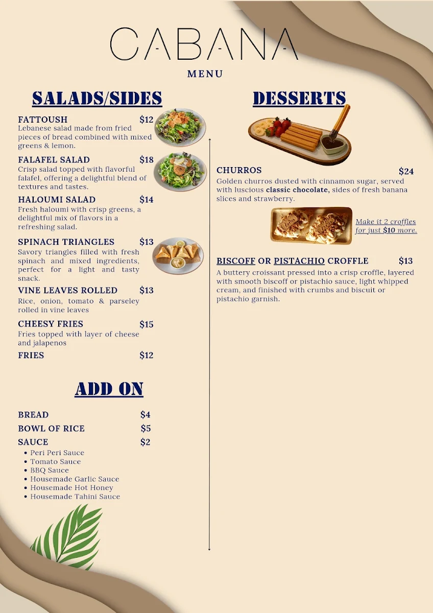 Menu, CABANA ADL