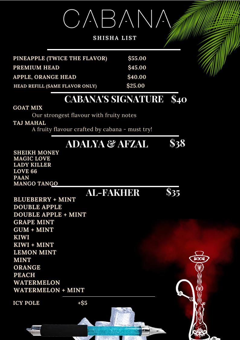 Menu, CABANA ADL
