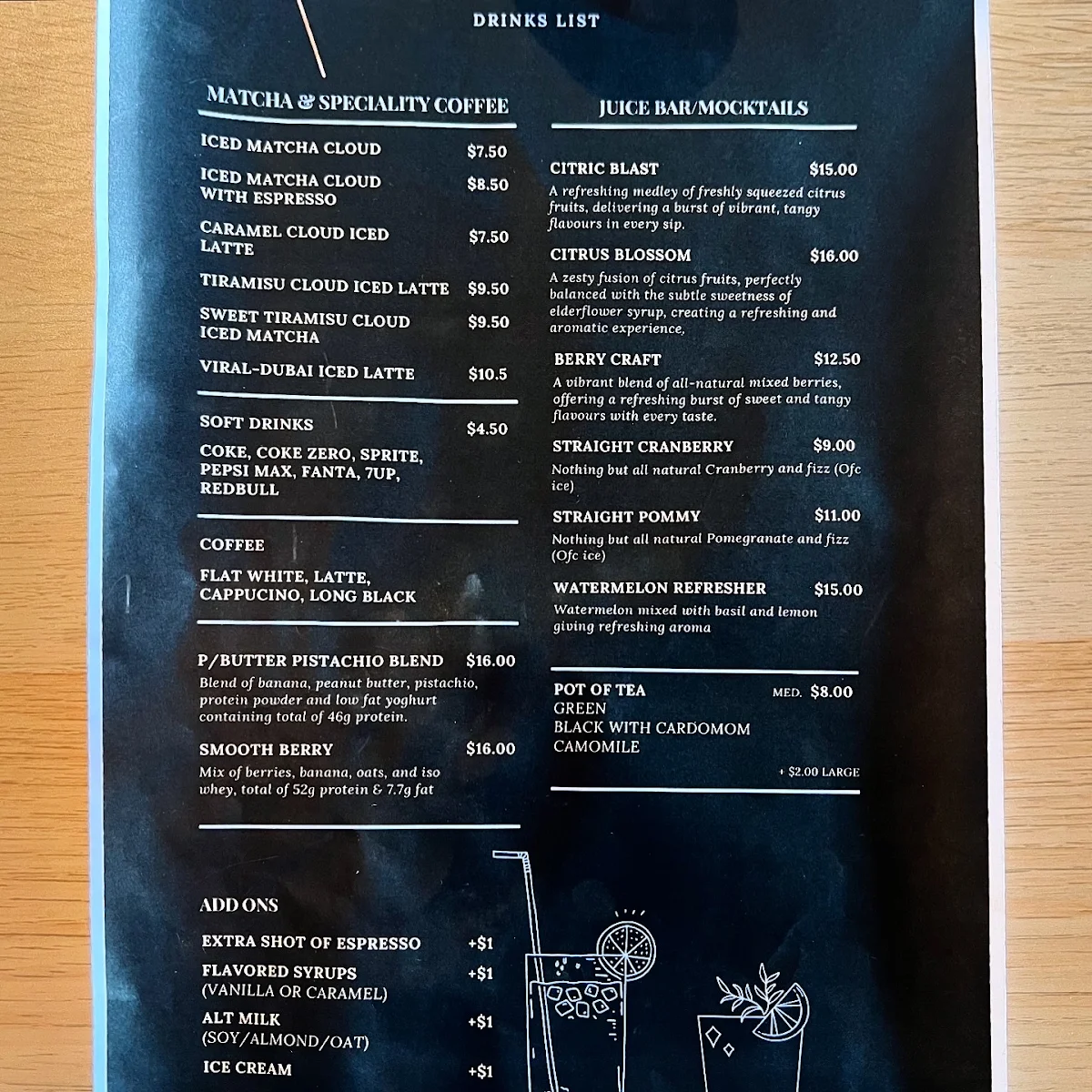 Menu, CABANA ADL