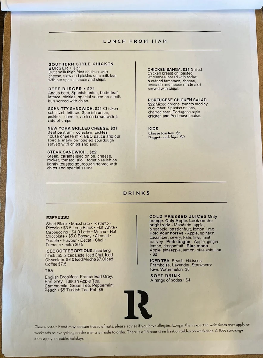 Menu, Rust Bucket