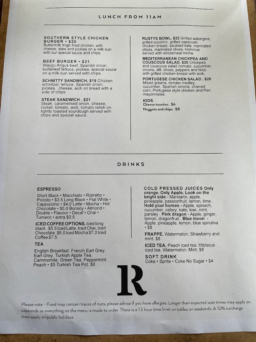Menu, Rust Bucket