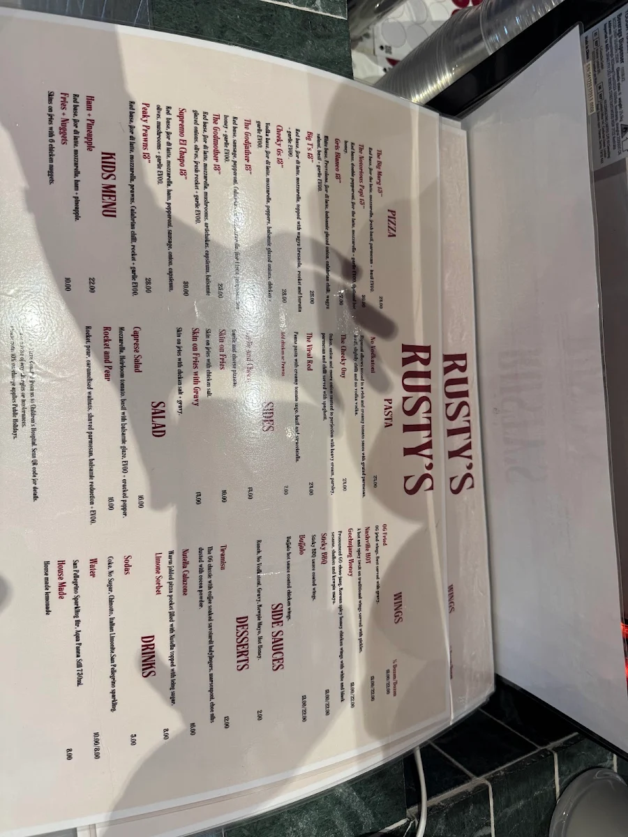 Menu, Rust Bucket