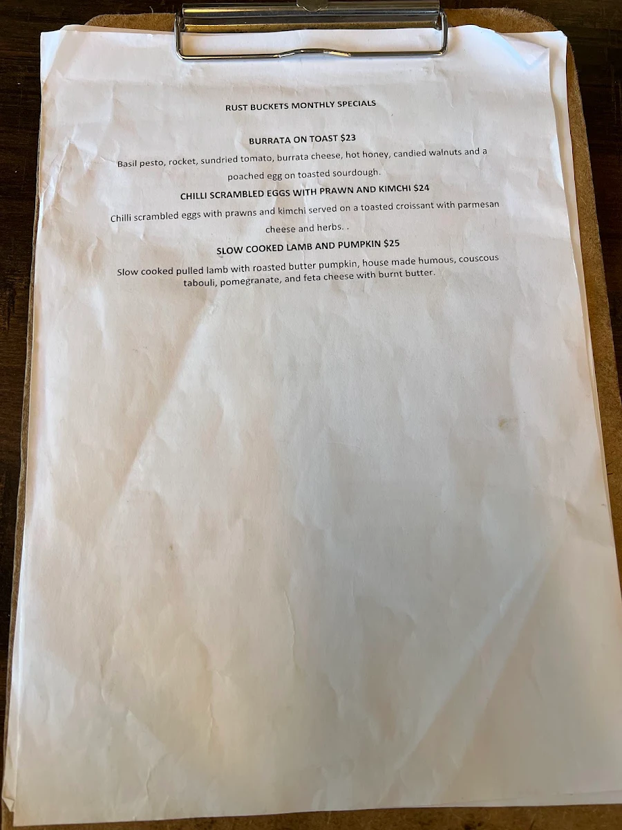 Menu, Rust Bucket