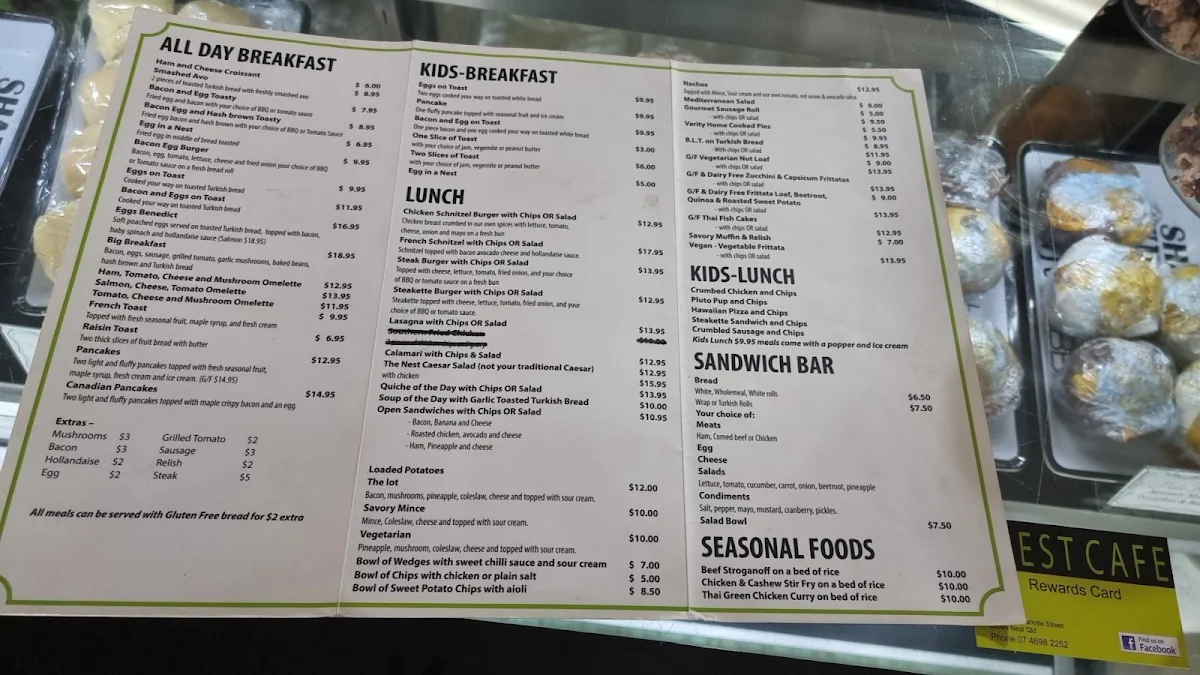 Menu, The Nest Cafe