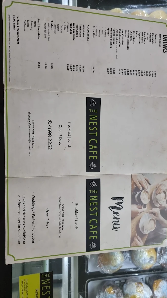 Menu, The Nest Cafe