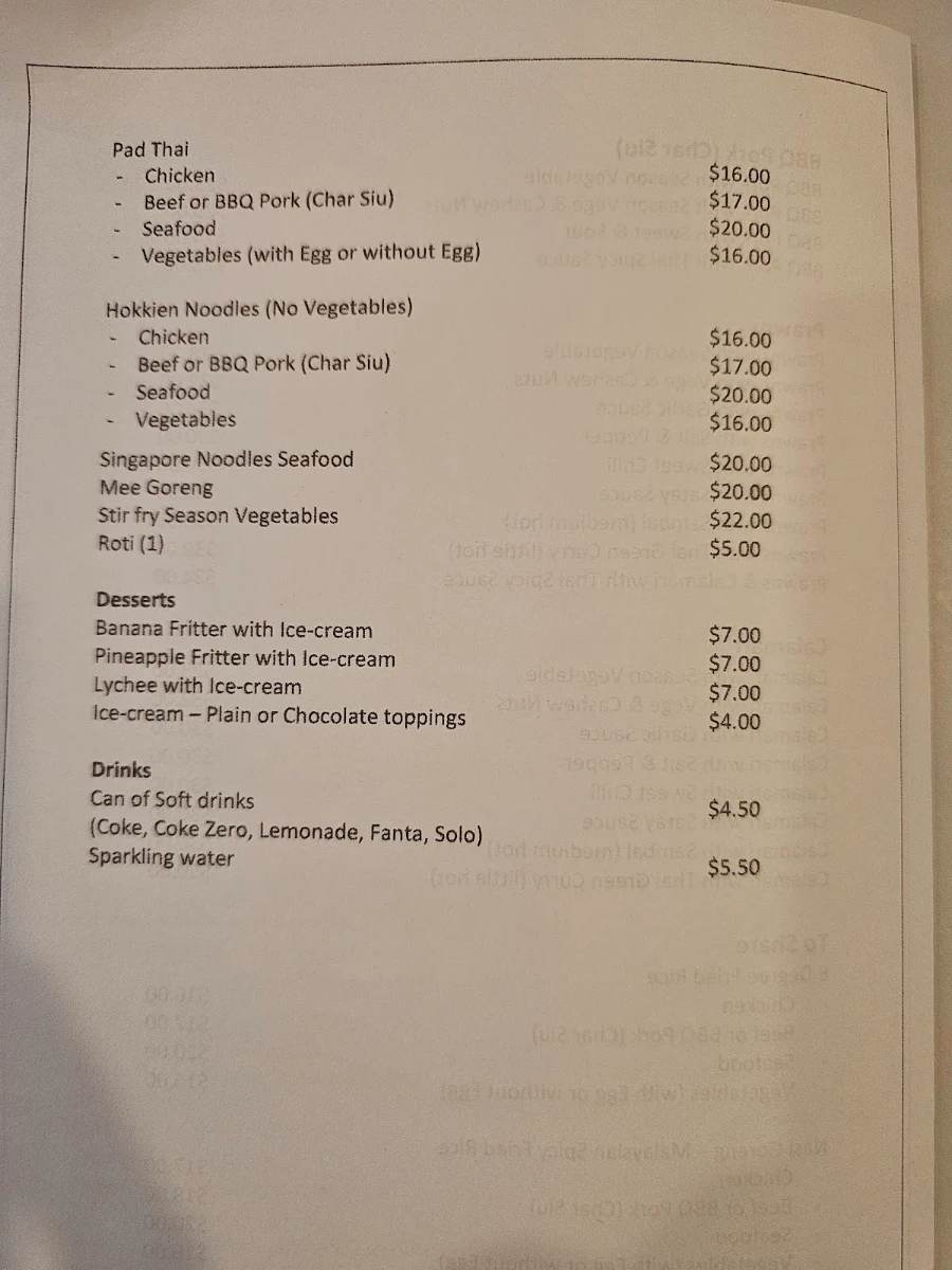 Menu, 8 Degree Asian Cuisine Pty Ltd