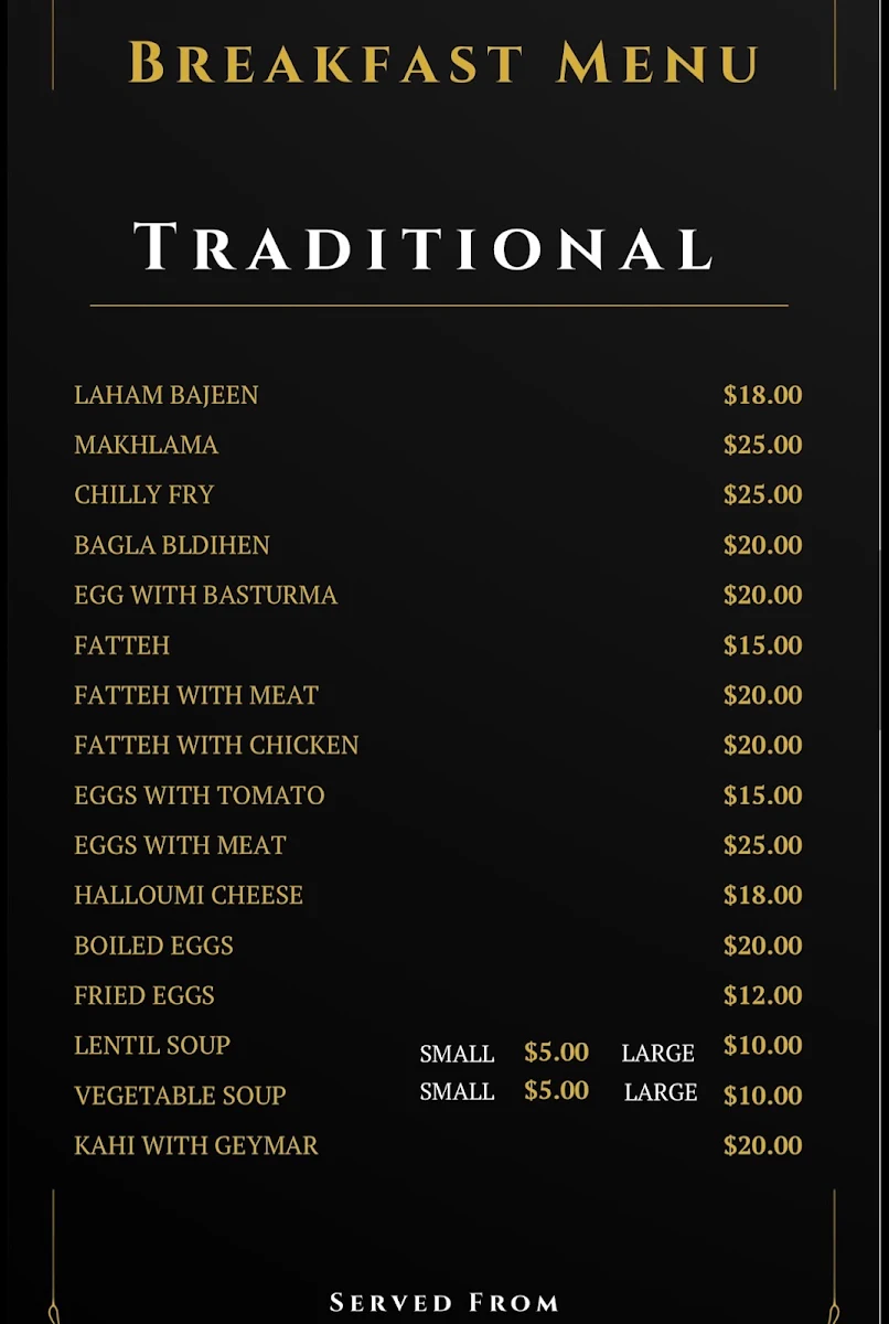 Menu, Royal Restaurant & Cafe