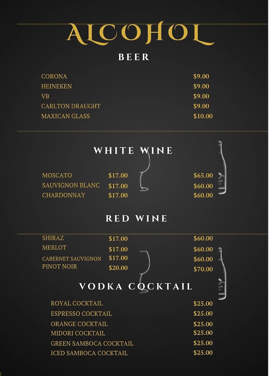 Menu, Royal Restaurant & Cafe