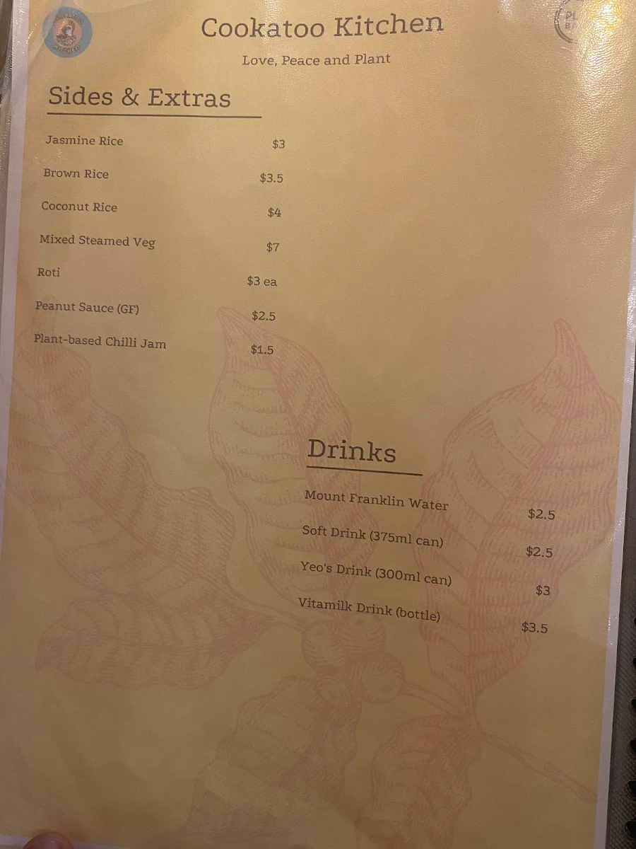 Menu, Cookatoo Kitchen - 100% Vegan