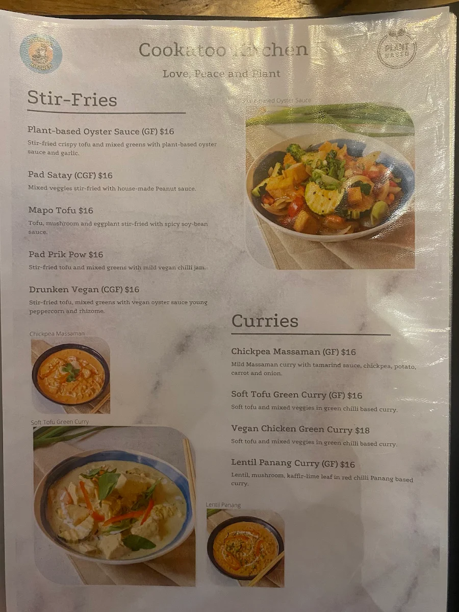 Menu, Cookatoo Kitchen - 100% Vegan