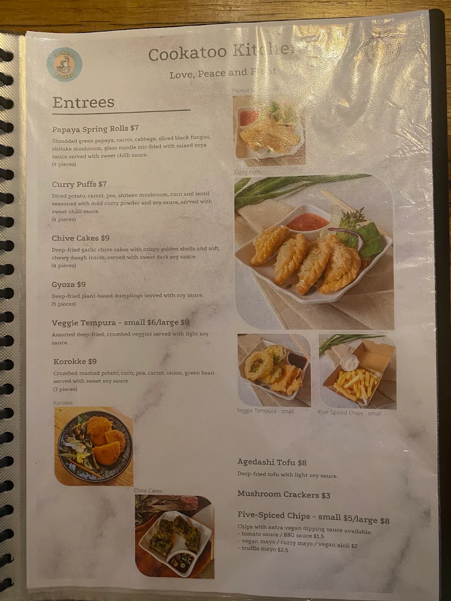 Menu, Cookatoo Kitchen - 100% Vegan
