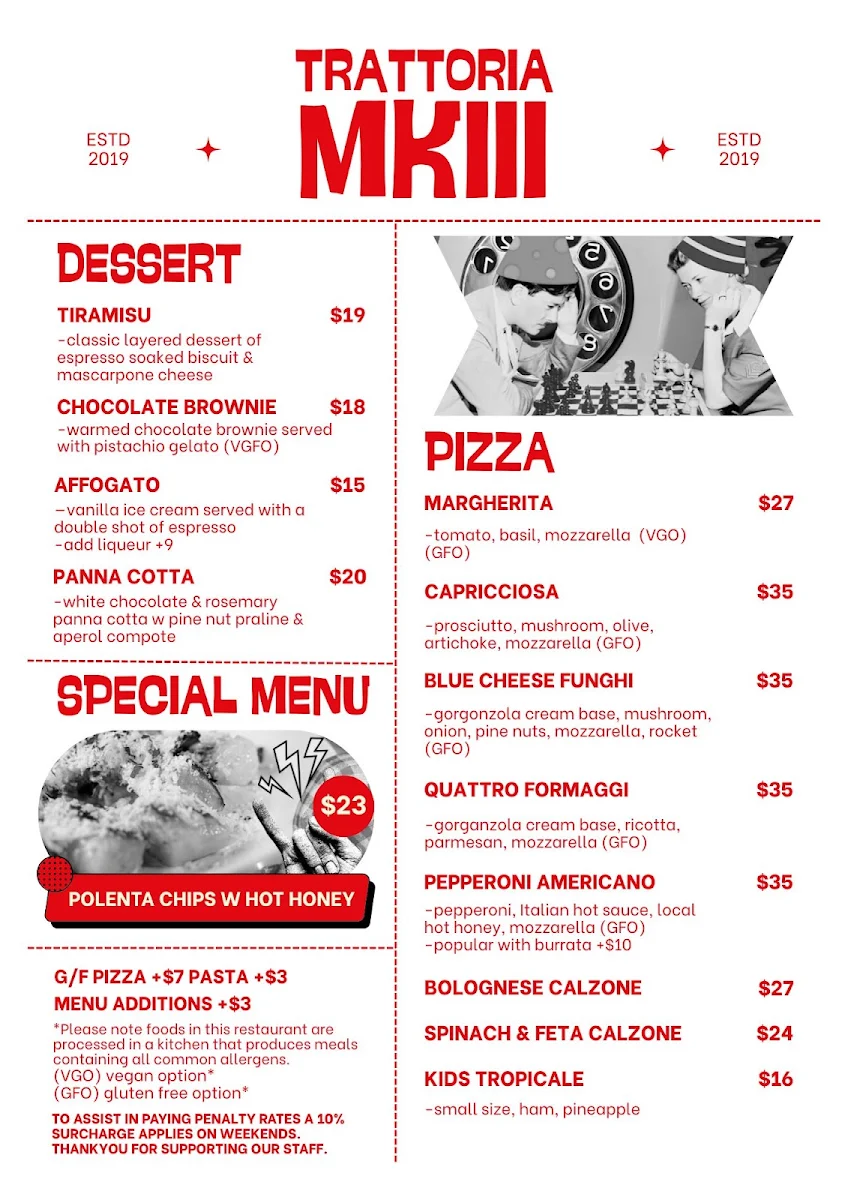 Menu, Trattoria MKIII