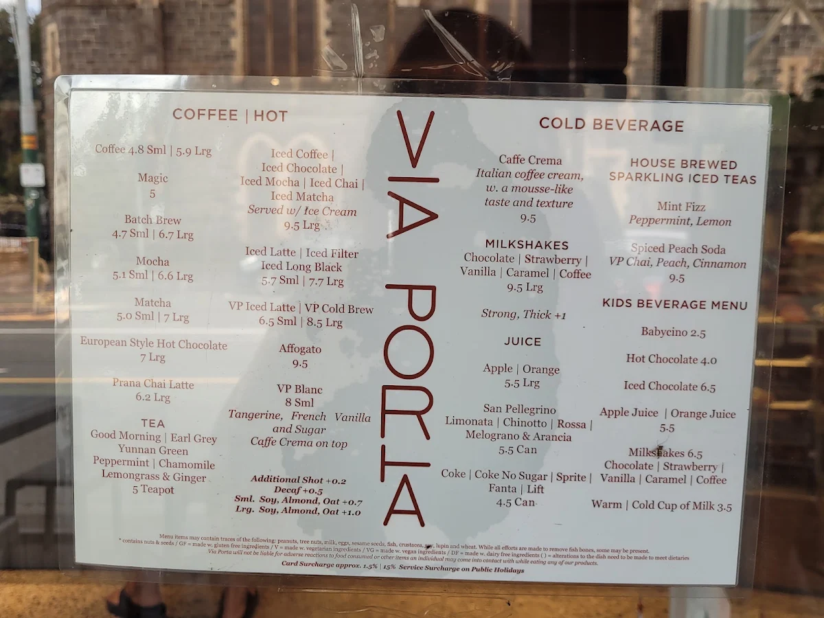 Menu, Via Porta Bakehouse