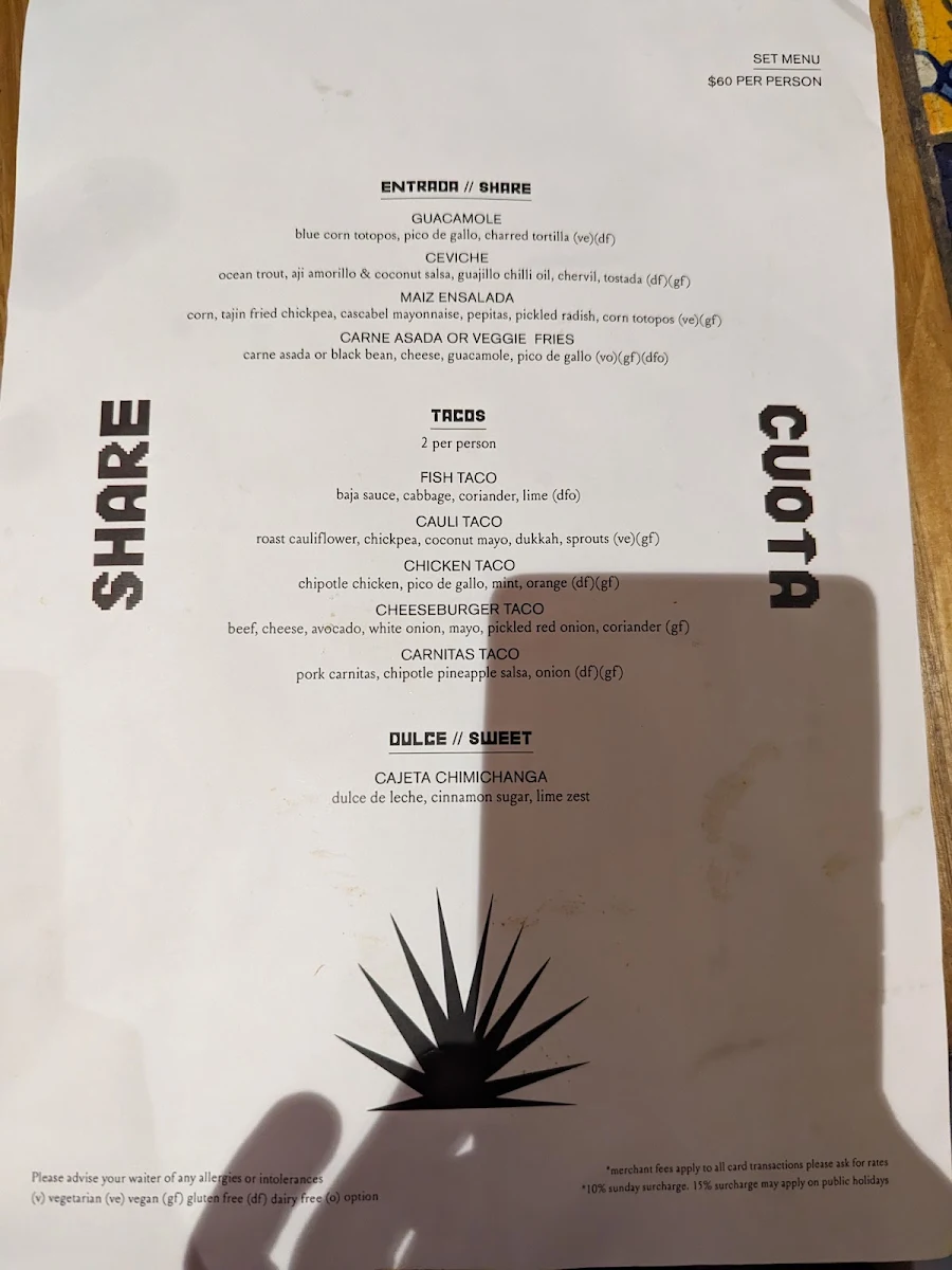 Menu, Chica Bonita Manly