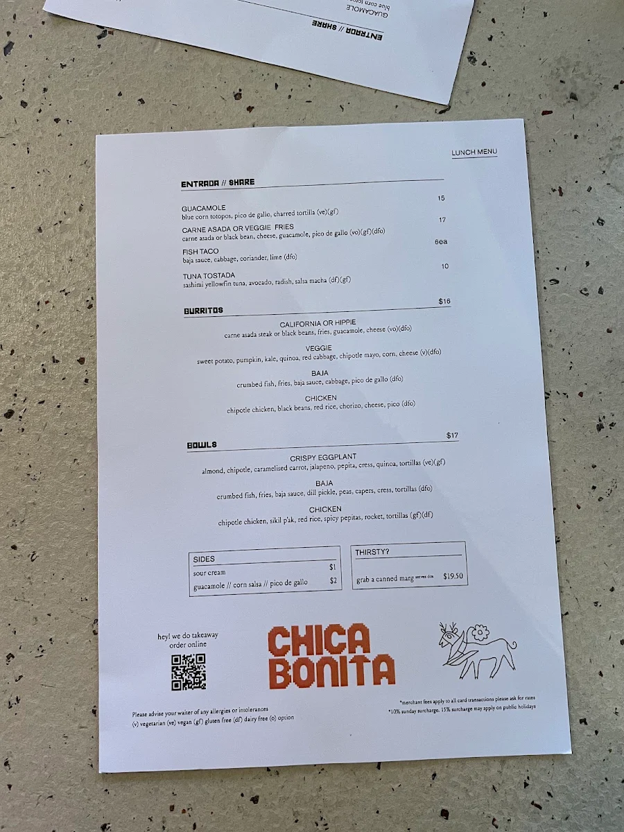 Menu, Chica Bonita Manly