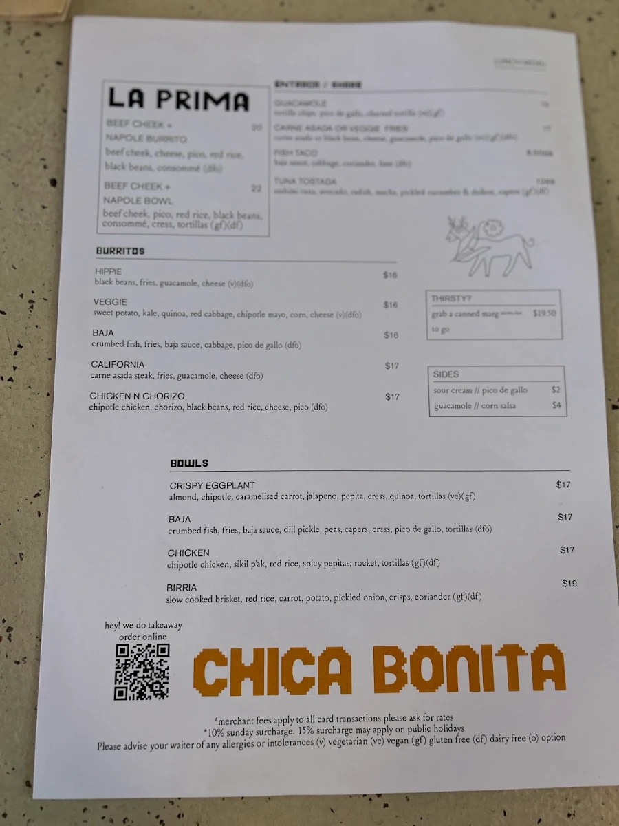 Menu, Chica Bonita Manly