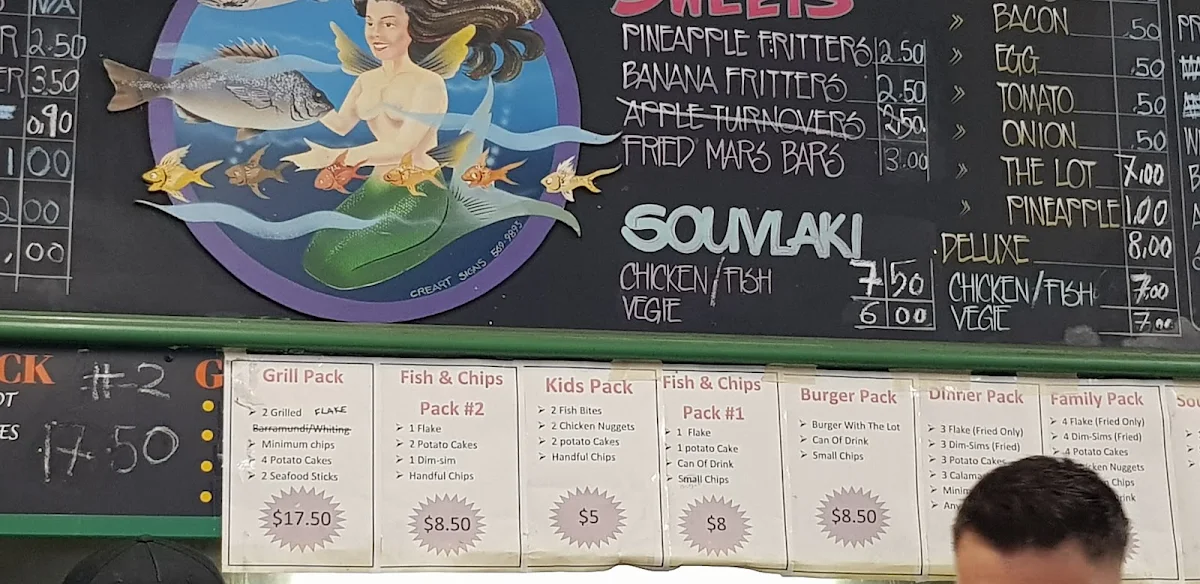 Menu, Monty Fish & Chips