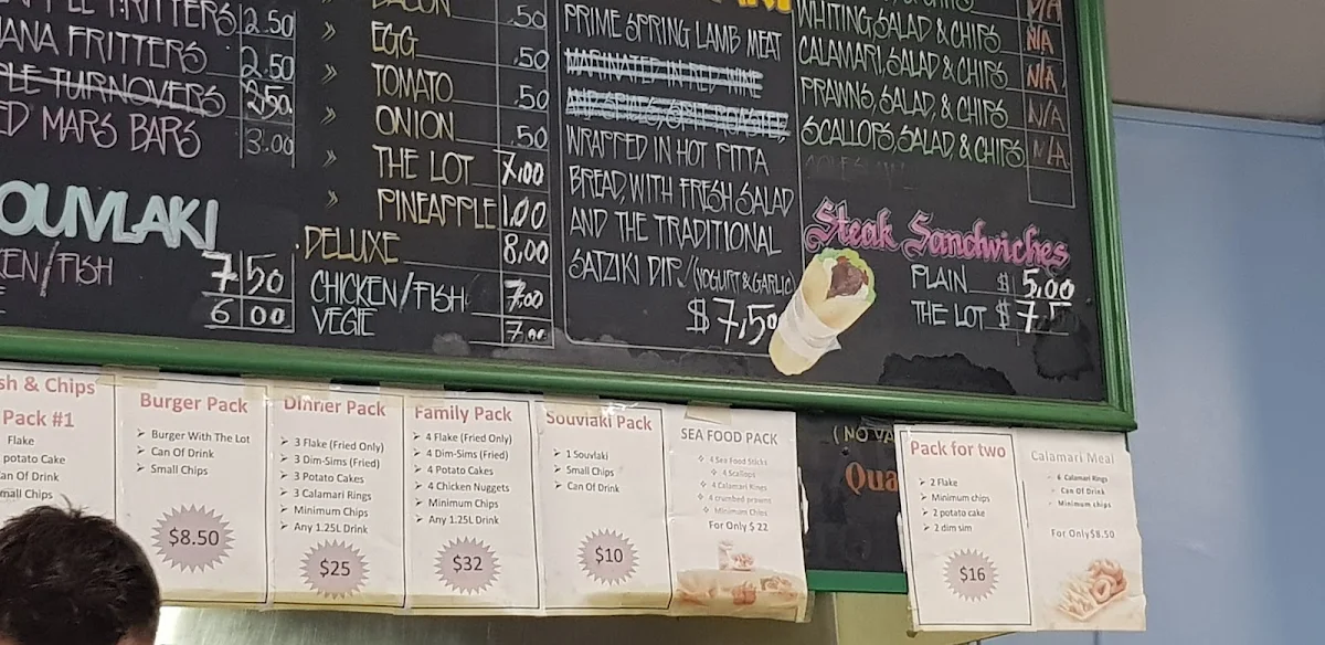 Menu, Monty Fish & Chips