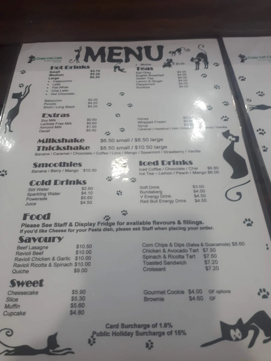 Menu, Crazy Cat Café