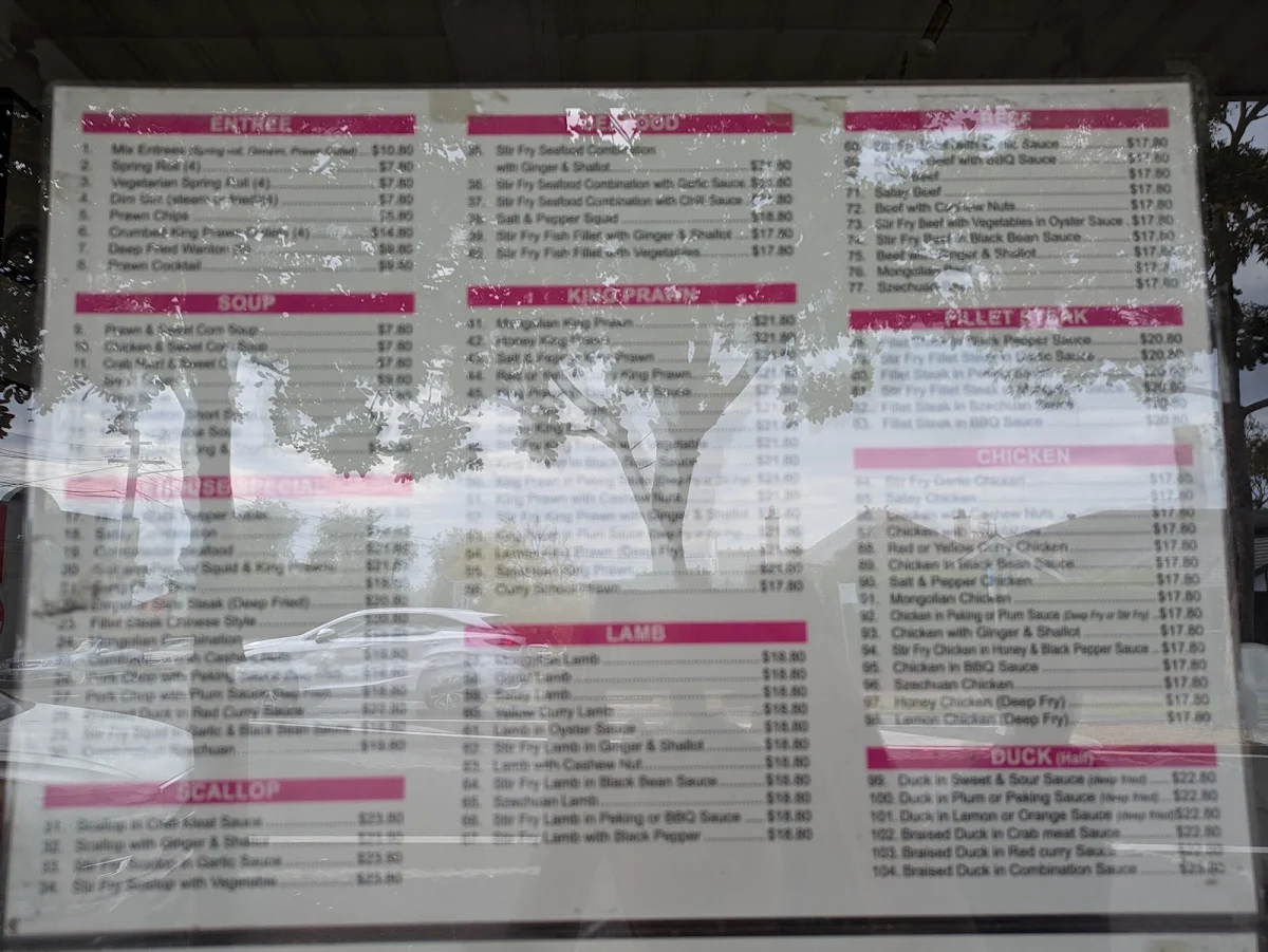 Menu, Lee's Chinese Cuisine