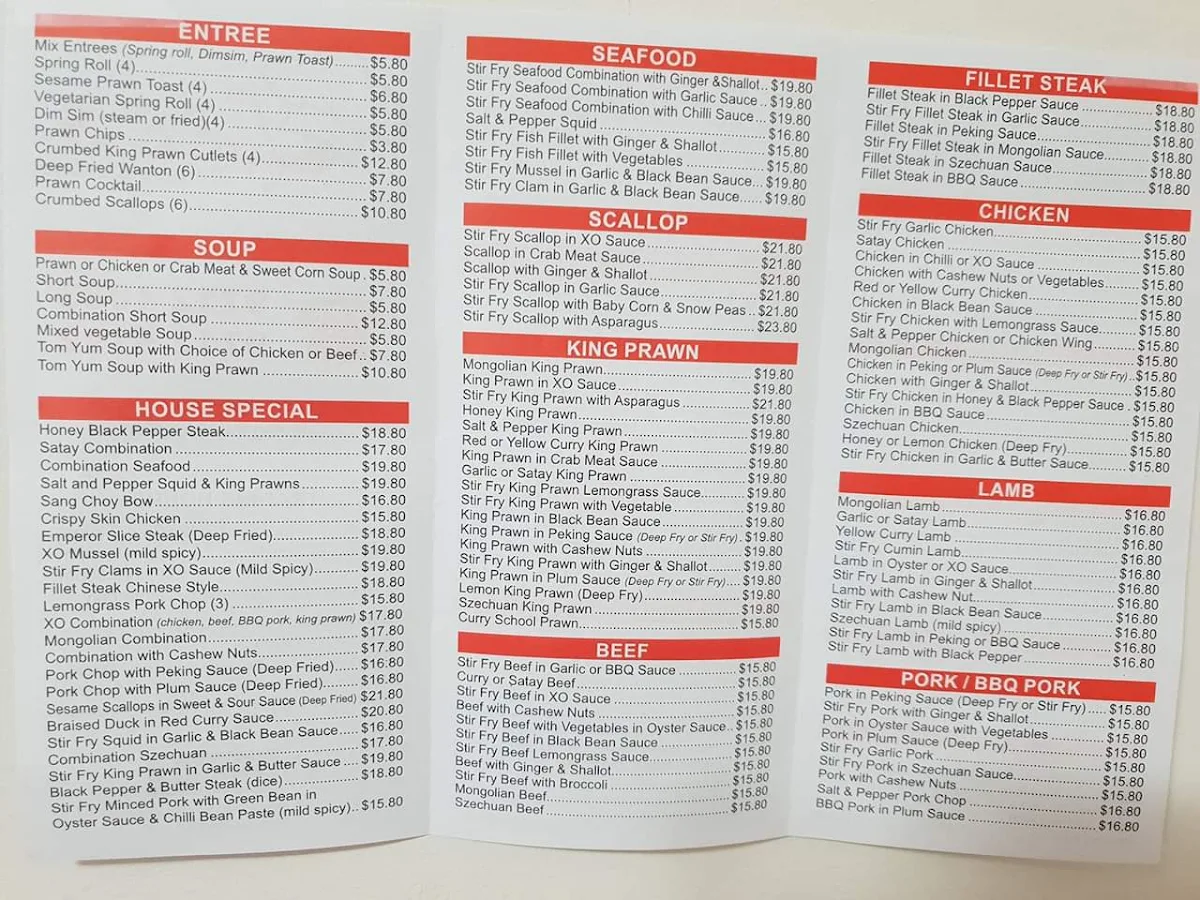 Menu, Lee's Chinese Cuisine